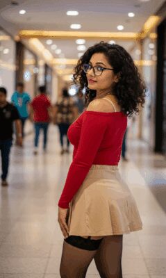 craiyon_125413_A_closeup_shot_In_a_bustling__warmly_lit_mall_corridor__a_skinny_but_attractive_Indian_40ish_woman_w-8